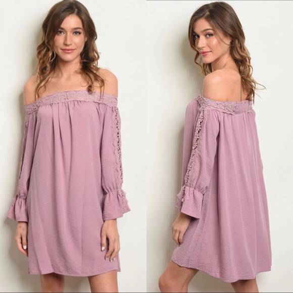 Dresses & Skirts - Dusty mauve off the shoulder crochet